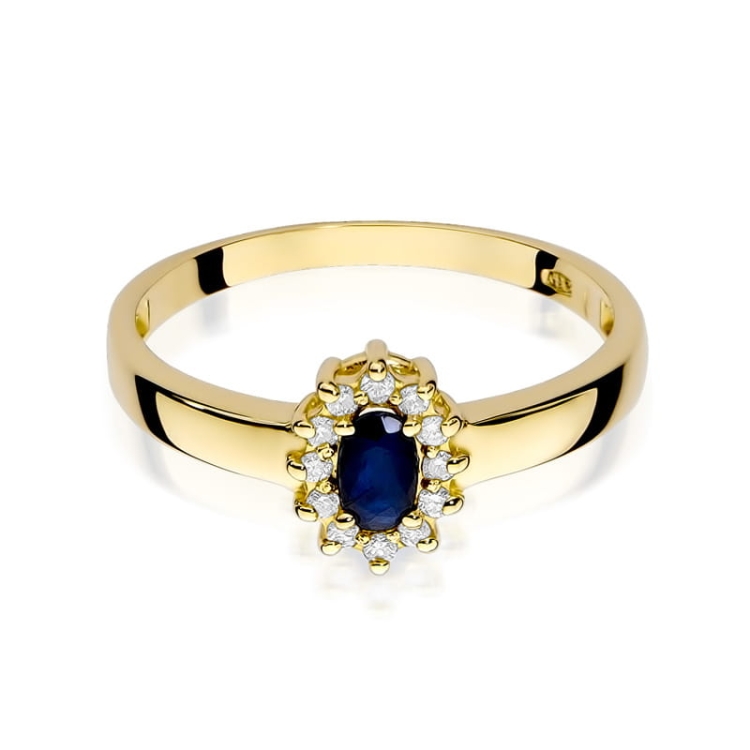 Pierścionek zaręczynowy z żółtego złota z szafirem i diamentami 0,10ct Fire Of Love BW-26