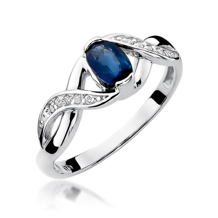 Pierścionek zaręczynowy z białego złota z szafirem i diamentami 0,05ct Fire Of Love BW-28-szafir-b
