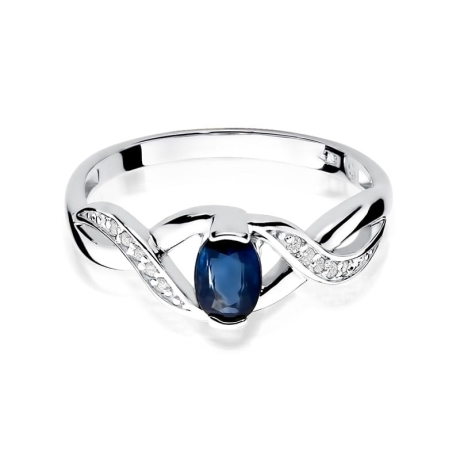 Przejdź do produktu Pierścionek zaręczynowy z białego złota z szafirem i diamentami 0,05ct Fire Of Love 