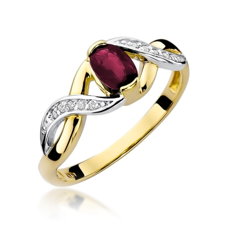 Przejdź do produktu Pierścionek zaręczynowy z żółtego złota z rubinem i diamentami 0,05ct Fire Of Love