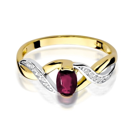 Przejdź do produktu Pierścionek zaręczynowy z żółtego złota z rubinem i diamentami 0,05ct Fire Of Love