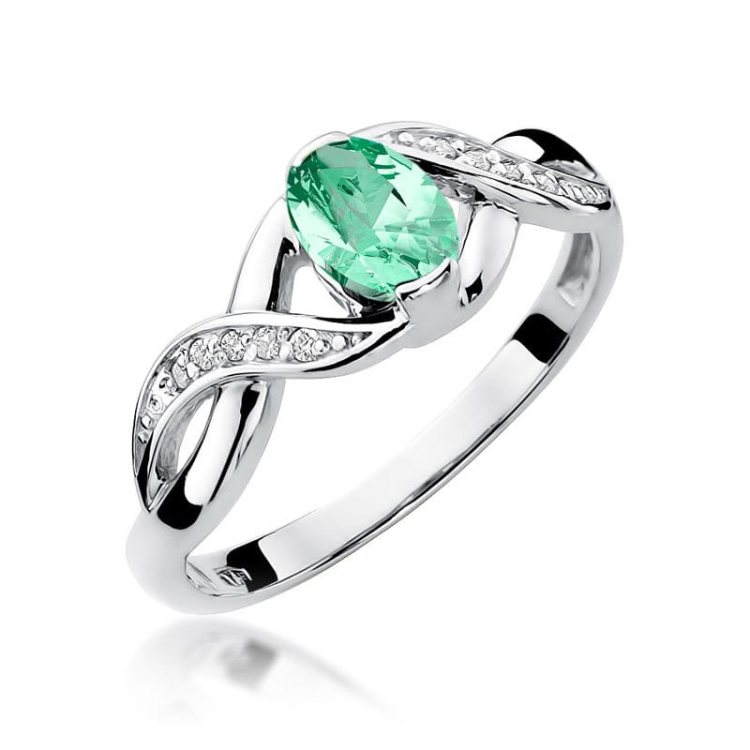 Pierścionek zaręczynowy z białego złota z szmaragdem i diamentami 0,05ct Fire Of Love BW-28-szmaragd-b