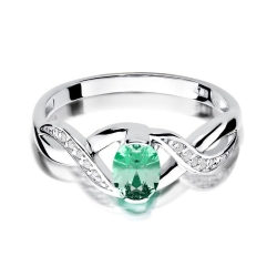 Pierścionek zaręczynowy z białego złota z szmaragdem i diamentami 0,05ct Fire Of Love BW-28-szmaragd-b