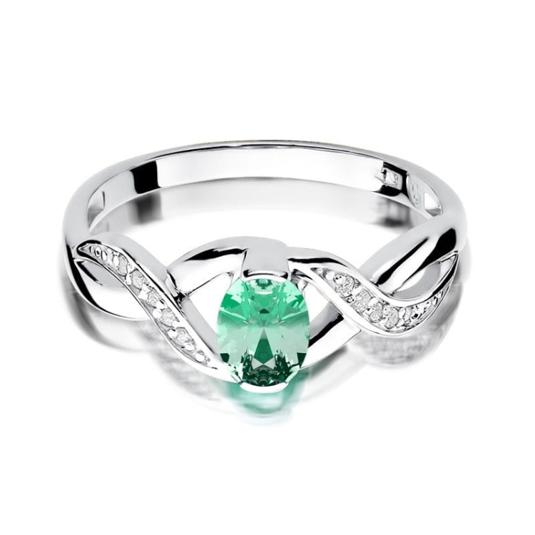 Pierścionek zaręczynowy z białego złota z szmaragdem i diamentami 0,05ct Fire Of Love BW-28-szmaragd-b
