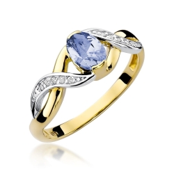 Pierścionek zaręczynowy z żółtego złota z tanzanitem i diamentami 0,05ct Fire Of Love BW-28-tanzanit