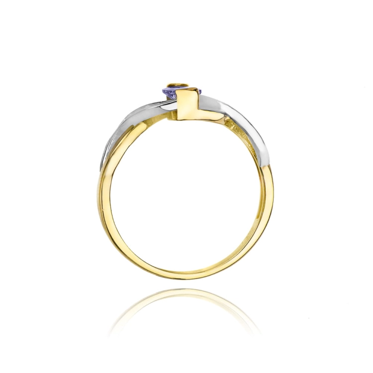Pierścionek zaręczynowy z żółtego złota z tanzanitem i diamentami 0,05ct Fire Of Love BW-28-tanzanit