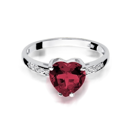 Przejdź do produktu Pierścionek zaręczynowy z białego złota z rubinem i diamentami 0,04ct Fire Of Love 
