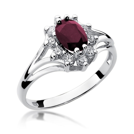 Przejdź do produktu Pierścionek zaręczynowy z białego złota z rubinem i diamentami 0,30ct Fire Of Love