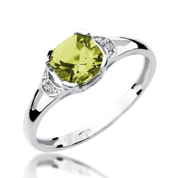 Pierścionek zaręczynowy z białego złota z oliwinem i diamentami 0,01ct Fire Of Love BW-40-oliwin-b