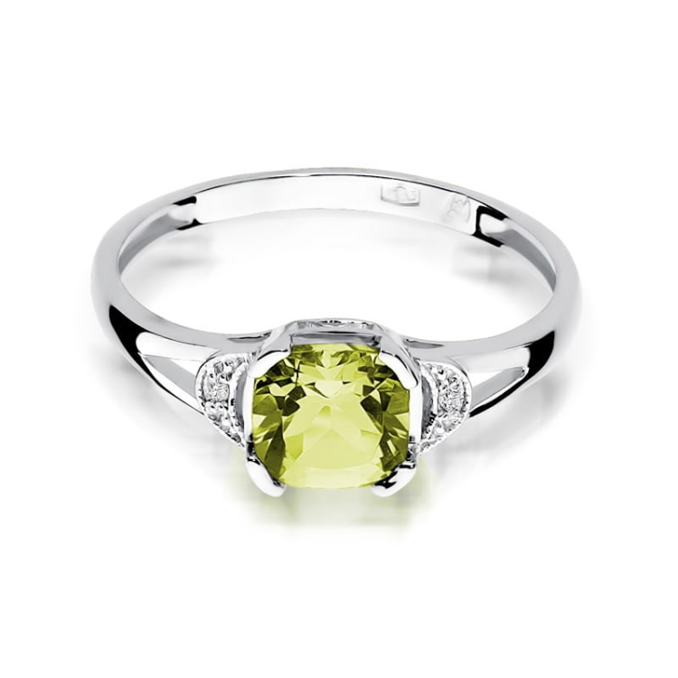Pierścionek zaręczynowy z białego złota z oliwinem i diamentami 0,01ct Fire Of Love BW-40-oliwin-b
