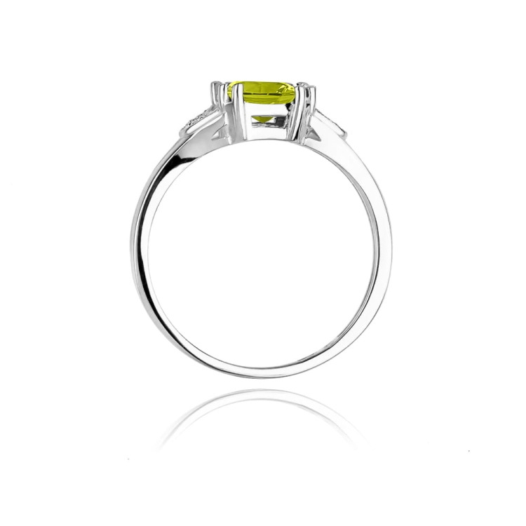 Pierścionek zaręczynowy z białego złota z oliwinem i diamentami 0,01ct Fire Of Love BW-40-oliwin-b