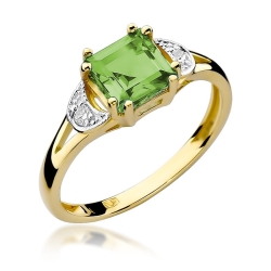 Pierścionek zaręczynowy z żółtego złota z oliwinem i diamentami 0,06ct Fire Of Love BW-40B-oliwin
