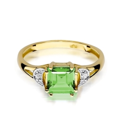 Pierścionek zaręczynowy z żółtego złota z oliwinem i diamentami 0,06ct Fire Of Love BW-40B-oliwin