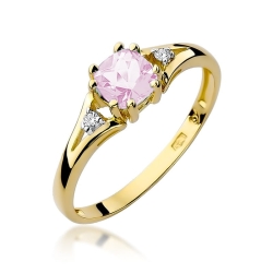 Pierścionek zaręczynowy z żółtego złota z różowym topazem i diamentami 0,03ct Fire Of Love BW-44-różowy-topaz