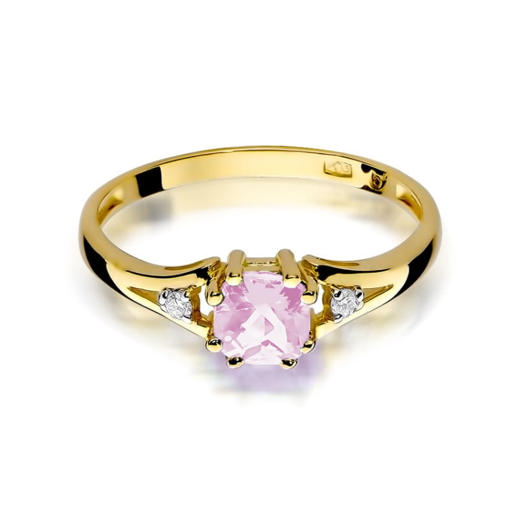 Pierścionek zaręczynowy z żółtego złota z różowym topazem i diamentami 0,03ct Fire Of Love BW-44-różowy-topaz
