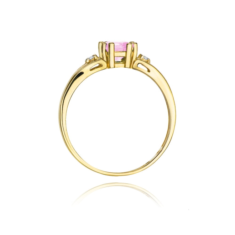 Pierścionek zaręczynowy z żółtego złota z różowym topazem i diamentami 0,03ct Fire Of Love BW-44-różowy-topaz
