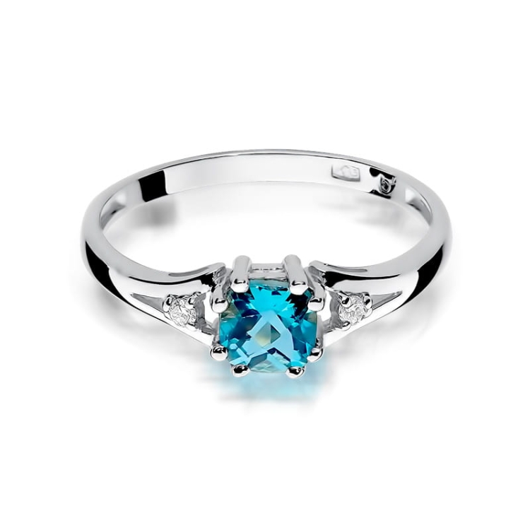 Pierścionek zaręczynowy z białego złota z topazem i diamentami 0,03ct Fire Of Love BW-44-topaz