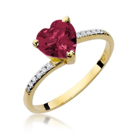 Przejdź do produktu Pierścionek zaręczynowy z żółtego złota z rubinem i diamentami 0,06ct Fire Of Love