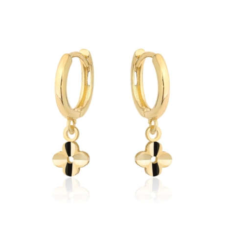 Przejdź do produktu Kolczyki złota koniczynka zawieszona na kółku 