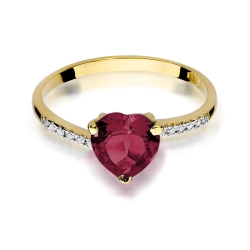 Pierścionek zaręczynowy z żółtego złota z rubinem i diamentami 0,06ct Fire Of Love BW-50-rubin
