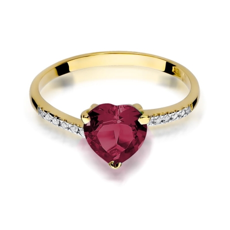 Przejdź do produktu Pierścionek zaręczynowy z żółtego złota z rubinem i diamentami 0,06ct Fire Of Love