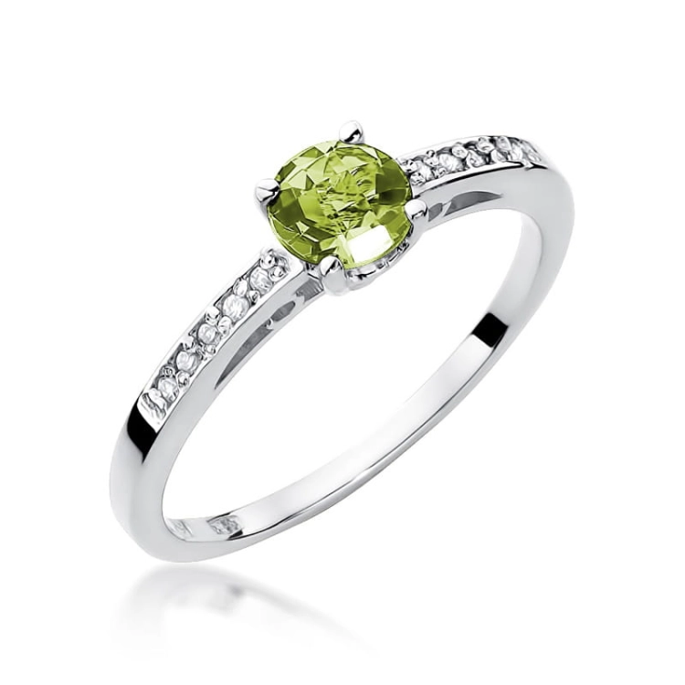 Pierścionek zaręczynowy z białego złota z oliwinem i diamentami 0,05ct Fire Of Love BW-66-oliwin-b