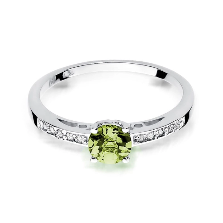 Pierścionek zaręczynowy z białego złota z oliwinem i diamentami 0,05ct Fire Of Love BW-66-oliwin-b