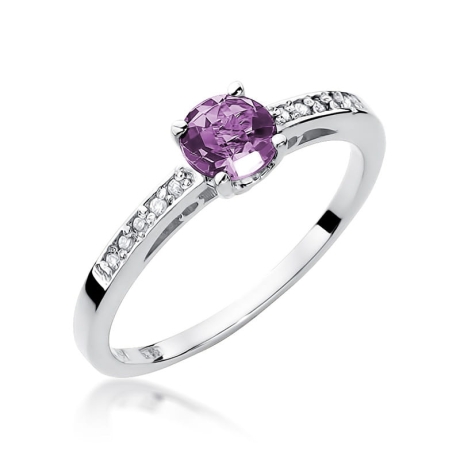 Przejdź do produktu Pierścionek zaręczynowy z białego złota z ametystem i diamentami 0,05ct Fire Of Love 