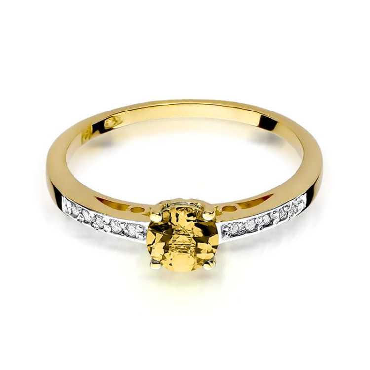 Pierścionek zaręczynowy z żółtego złota z cytrynem i diamentami 0,05ct Fire Of Love BW-66-cytryn