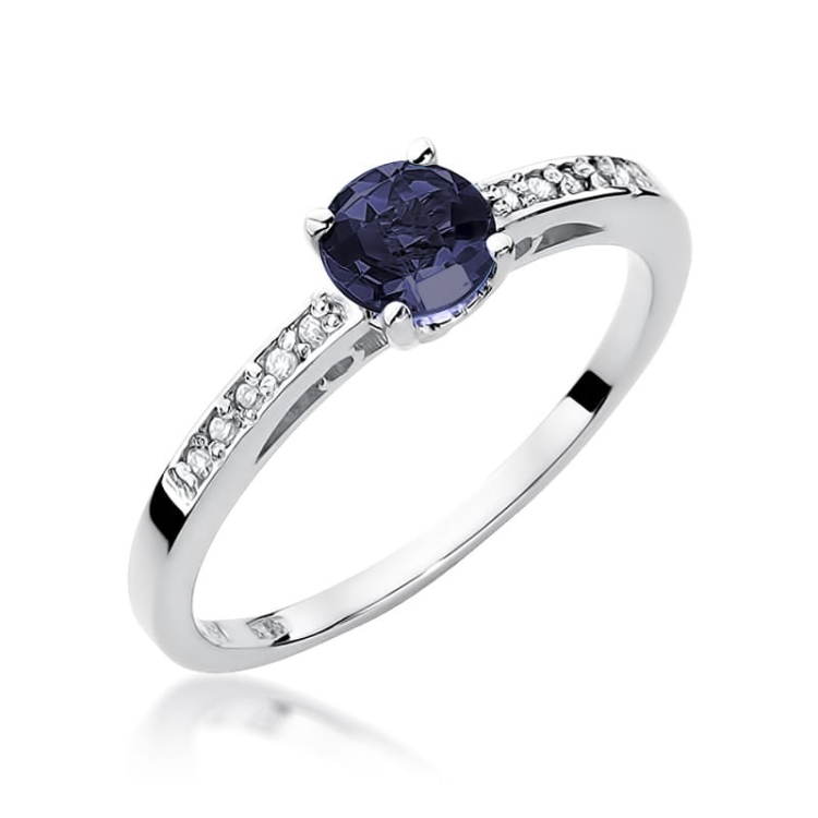 Pierścionek zaręczynowy z białego złota z szafirem i diamentami 0,05ct Fire Of Love BW-66-szafir-b