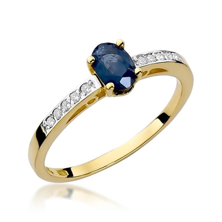 Pierścionek zaręczynowy z żółtego złota z szafirem i diamentami 0,05ct Fire Of Love BW-67-szafir