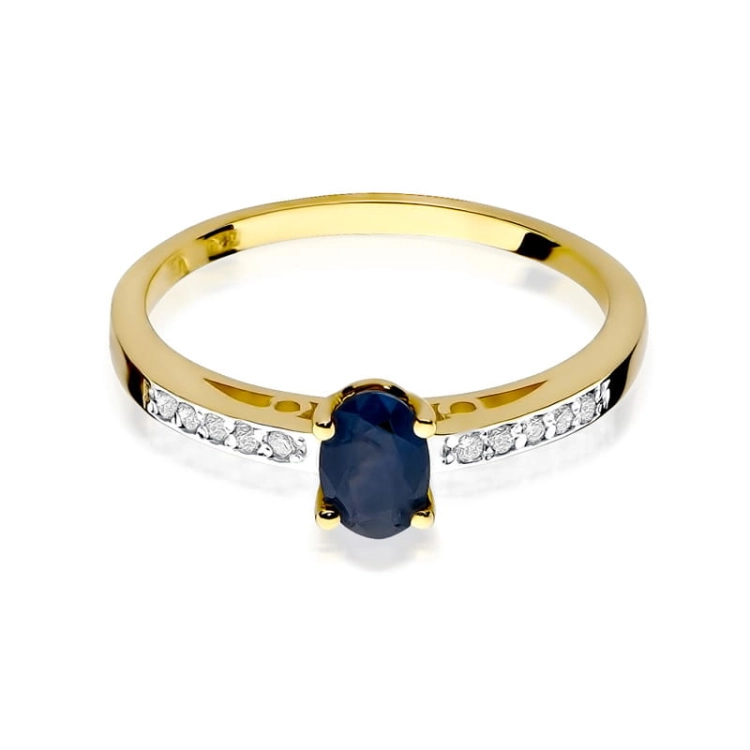 Pierścionek zaręczynowy z żółtego złota z szafirem i diamentami 0,05ct Fire Of Love BW-67-szafir