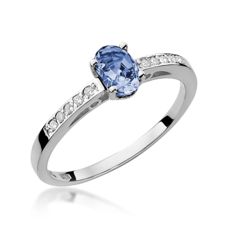 Przejdź do produktu Pierścionek zaręczynowy z białego złota z tanzanitem i diamentami 0,05ct Fire Of Love