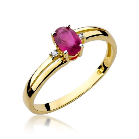 Przejdź do produktu Pierścionek zaręczynowy z żółtego złota z rubinem i diamentami 0,03ct Fire Of Love