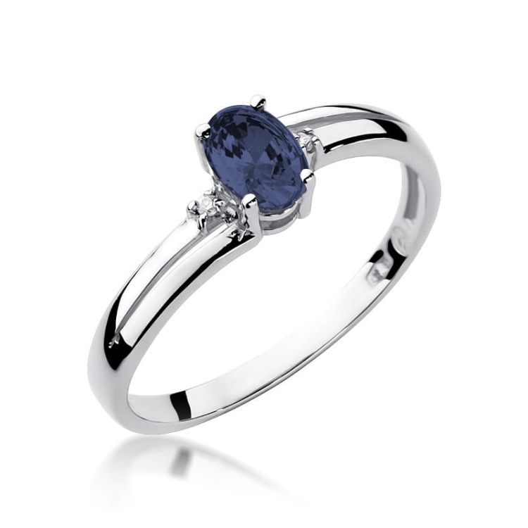 Pierścionek zaręczynowy z białego złota z szafirem i diamentami 0,03ct Fire Of Love BW-68-szafir
