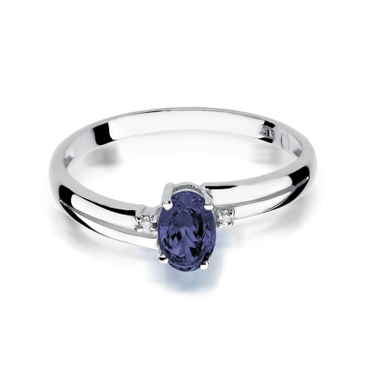 Pierścionek zaręczynowy z białego złota z szafirem i diamentami 0,03ct Fire Of Love BW-68-szafir