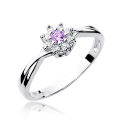 Pierścionek zaręczynowy z białego złota z ametystem i diamentami 0,12ct Fire Of Love BW-72-ametyst-b