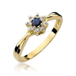 Pierścionek zaręczynowy z żółtego złota z szafirem i diamentami 0,12ct Fire Of Love BW-72-szafir