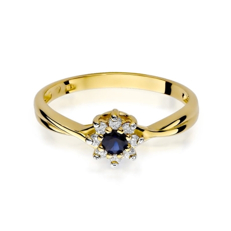Przejdź do produktu Pierścionek zaręczynowy z żółtego złota z szafirem i diamentami 0,12ct Fire Of Love