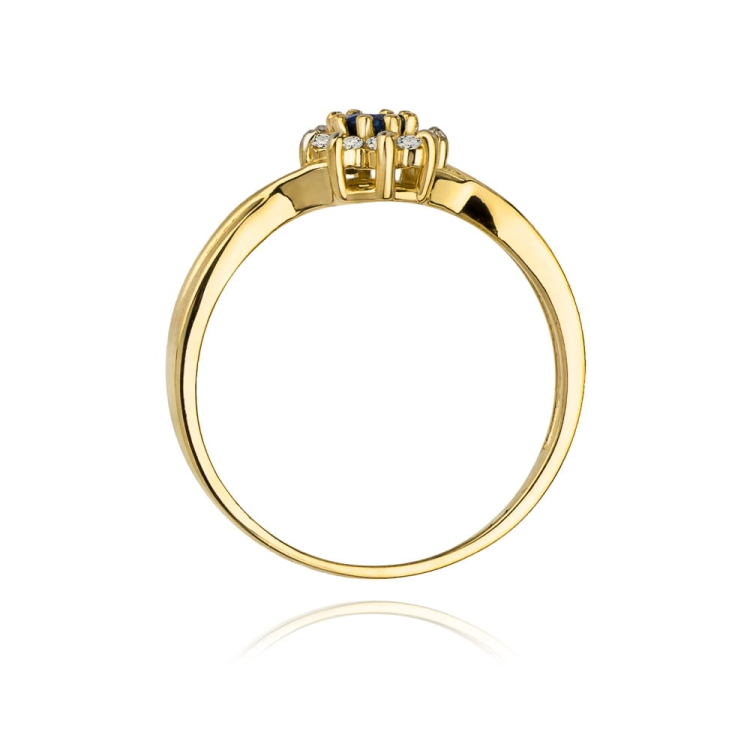 Pierścionek zaręczynowy z żółtego złota z szafirem i diamentami 0,12ct Fire Of Love BW-72-szafir