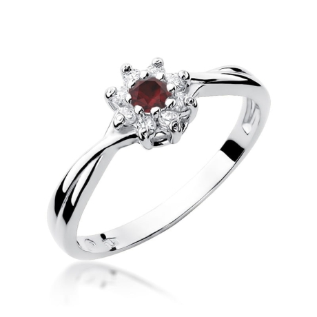 Przejdź do produktu Pierścionek zaręczynowy z białego złota z rubinem i diamentami 0,12ct Fire Of Love
