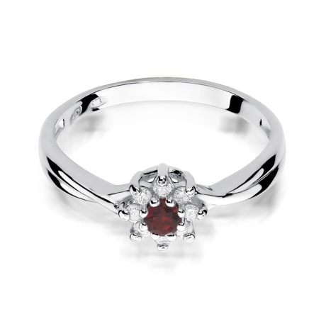 Przejdź do produktu Pierścionek zaręczynowy z białego złota z rubinem i diamentami 0,12ct Fire Of Love