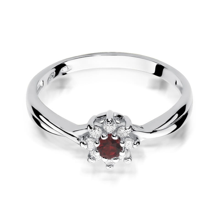 Pierścionek zaręczynowy z białego złota z rubinem i diamentami 0,12ct Fire Of Love BW-72-rubin-b