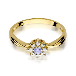 Pierścionek zaręczynowy z żółtego złota z tanzanitem i diamentami 0,12ct Fire Of Love BW-72-ametyst