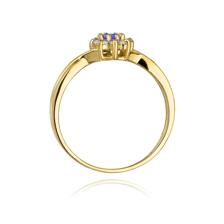 Pierścionek zaręczynowy z żółtego złota z tanzanitem i diamentami 0,12ct Fire Of Love BW-72-ametyst
