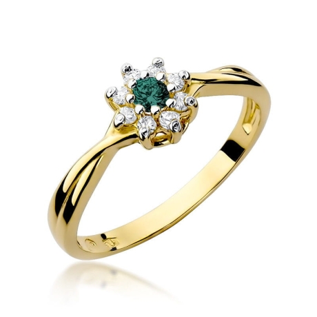 Przejdź do produktu Pierścionek zaręczynowy z żółtego złota z szmaragdem i diamentami 0,12ct Fire Of Love