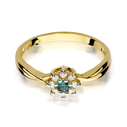 Pierścionek zaręczynowy z żółtego złota z szmaragdem i diamentami 0,12ct Fire Of Love  BW-72-szmaragd
