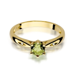 Pierścionek zaręczynowy z żółtego złota z oliwinem i diamentami 0,01ct Fire Of Love BW-74-oliwin