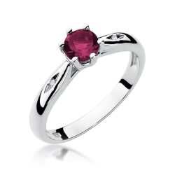 Pierścionek zaręczynowy z białego złota z rubinem i diamentami 0,01ct Fire Of Love  BW-74-rubin
