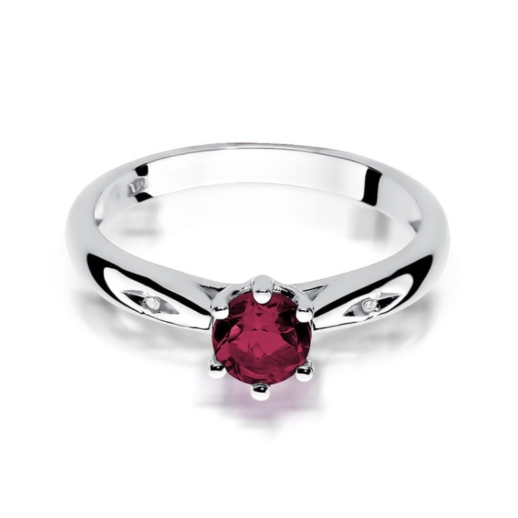 Pierścionek zaręczynowy z białego złota z rubinem i diamentami 0,01ct Fire Of Love  BW-74-rubin